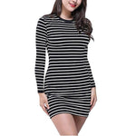 Enough Stock Summer autumn Round Neck long Short sleeved Dress Black And White Striped Dresses Casual Elegant Sheath Slim Dress