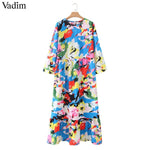 Vadim women dots print maxi dress pleated three quarter sleeve female casual straight dresses chic ankle length vestidos QB260