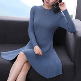 Women Long Sleeve Sweater Dress Women's Irregular Hem Casual Autumn Winter Dress Women O-neck A Line Short Mini Knitted Dresses