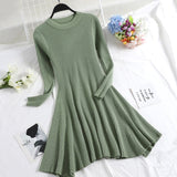 Women Long Sleeve Sweater Dress Women's Irregular Hem Casual Autumn Winter Dress Women O-neck A Line Short Mini Knitted Dresses