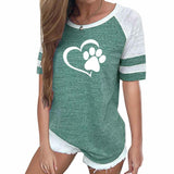 2019 New Fashion Love Dog Paw Print Top Shirt Women Plus Size Raglan Pink T-shirt  Tumblr Cropped Cute