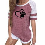 2019 New Fashion Love Dog Paw Print Top Shirt Women Plus Size Raglan Pink T-shirt  Tumblr Cropped Cute