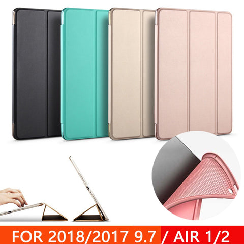 Case for New iPad 9.7 inch 2017 2018 Air 1 Air 2  Funda Soft silicone bottom Back PU Leather Smart Cover Auto Sleep