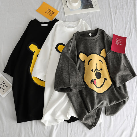 Summer 2019 casual Women T-shirts Ulzzang Streetwear kawaii cartoon print Tshirt Korean Style Tops Harajuku short sleeve t shirt